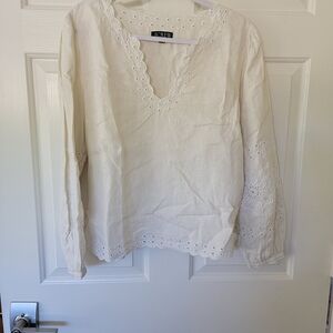 J. Crew Women's Cream Lace Linen Eyelet Trim Top